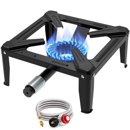 SIXDAY 50,000 BTU Portable Propane Stove, Single Burner Outdoor Cooker with 11.8" Steel Cooktop, Adjustable Regulator & 4.1ft Hose, Compact Gas Stove for Camping, Picnic & Backyard Cooking