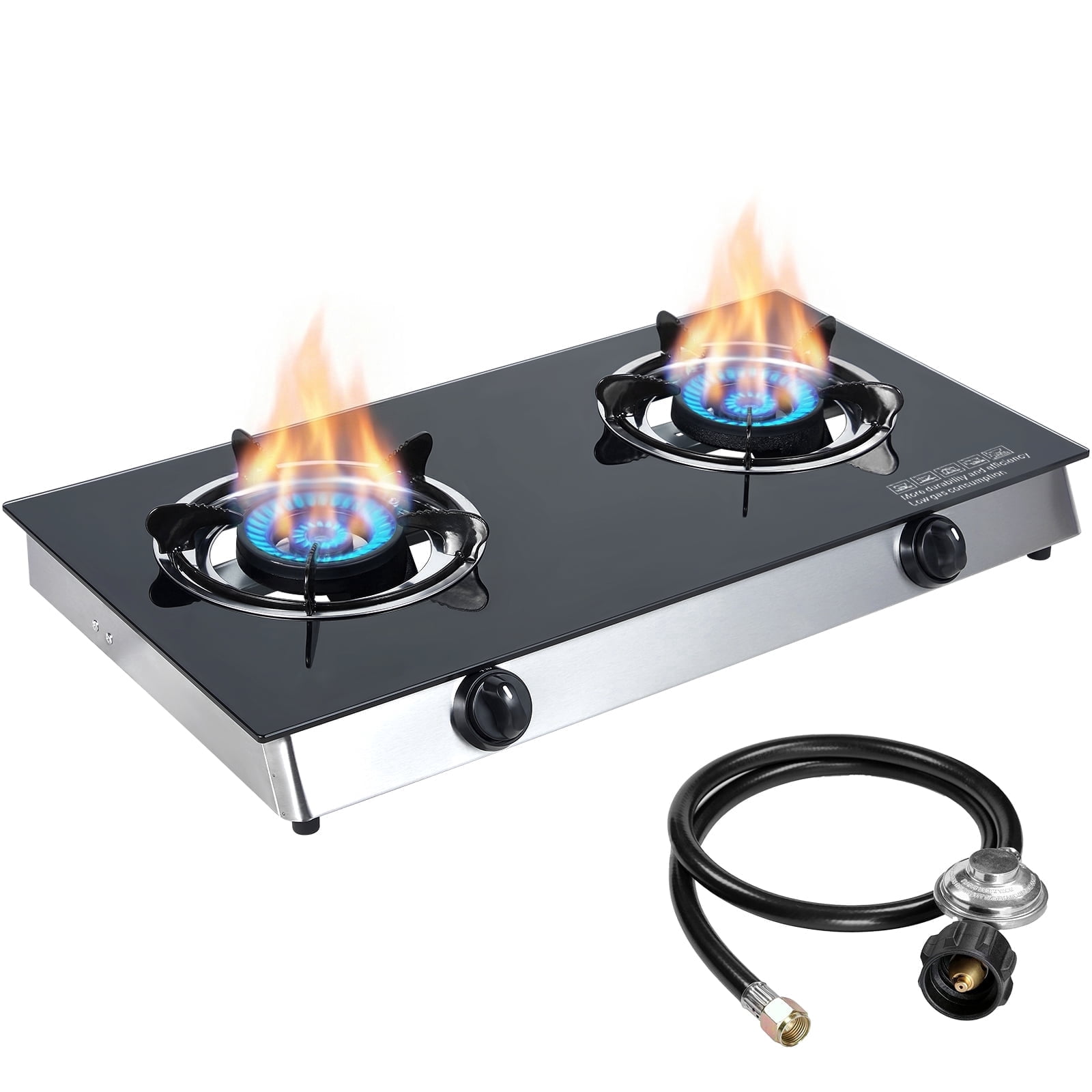 SIXDAY 2 Burner Propane Gas Cooktop, 19,000 BTU Portable Tempered Glass Stove with Auto Ignition, CSA Regulator & Hose