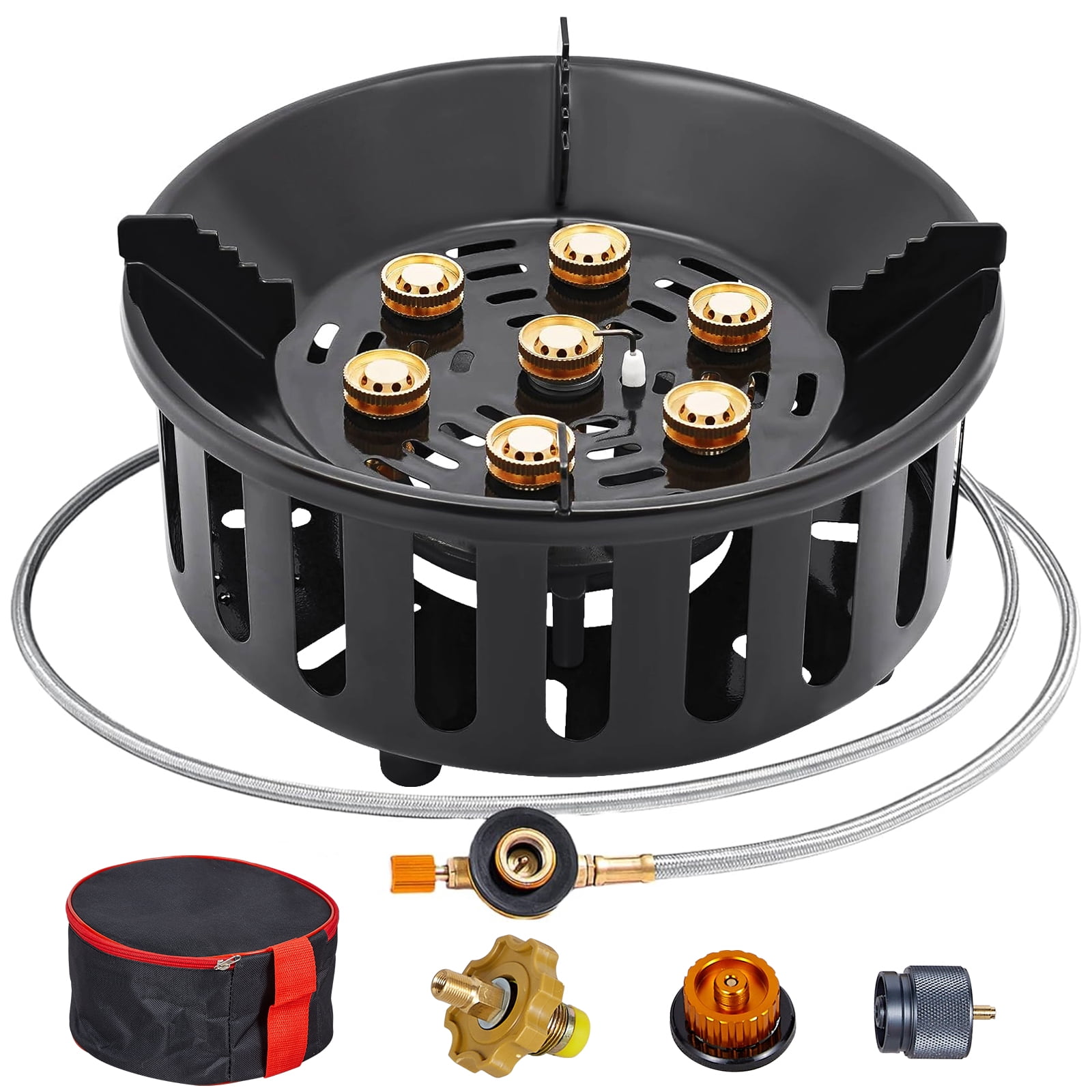 SIXDAY 72,000 BTU Propane Gas Stove, One Burner Camping Stove with Windproof & Extended Hose, 3 Adapters, Carrying Bag