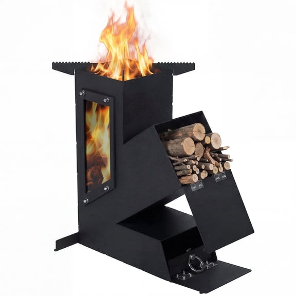 SIXDAY Rocket Stove with Glass Window, Portable Wood Burning Stove for Outdoor Cooking, Heavy Duty Camping Stove for Backyard BBQ, Hiking, Survival & Emergency Preparedness