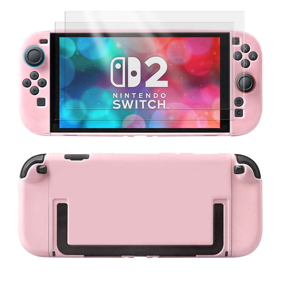 SIXGOLDHUA Switch 2 Case for Nintendo Switch 2 (2025), Easy Docking Hard Shell Cover PC Protective Case with Screen Protector - Pink