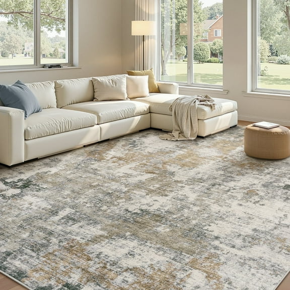 SIXHOME 10'x14' Area Rugs for Living Room Modern Abstract Area Rugs Machine Washable Rugs Soft Neutral Carpet Rugs for Bedroom Dining Room Office Aesthetic Home Decor Non Slip Rug Brown