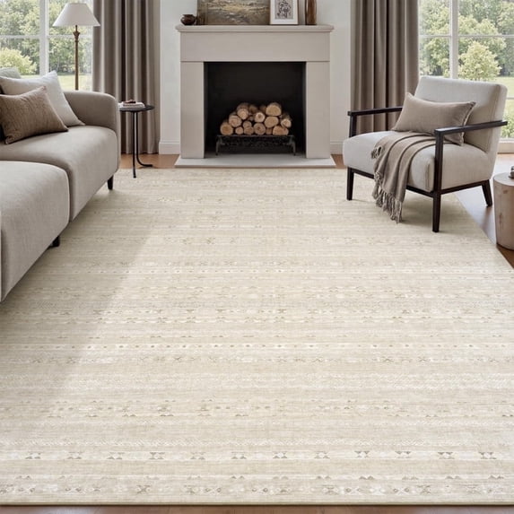 SIXHOME 10x14 Washable Area Rug Non Slip Vintage Boho Tribal Rug for Living Room Bedroom Low Pile Farmhouse Cream