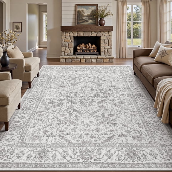 SIXHOME 10'x14' Area Rugs for Living Room Washable Rugs Carpet Vintage Traditional Rugs for Bedroom Dinning Room Office Soft Non Slip Large Area Rug Retro Home Decor Light Gray