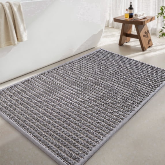 SIXHOME 16"x24" Bathroom Rug Non-Slip Absorbent Bath Mat Quick Dry Thin Soft Woven Boho Floor Mat Durable Textured Look Gray