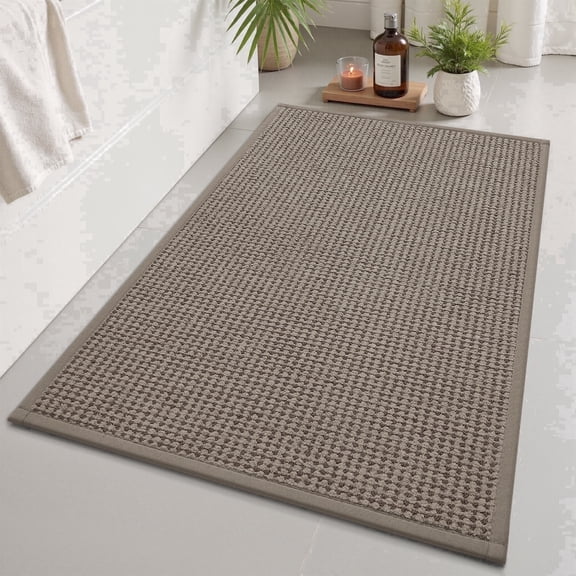 FEELHOME Bathroom Rug Non Slip Absorbent Bath Mat Woven Quick Dry Machine Washable Bathroom Mat with Rubber Backing Ultra Thin Bathroom Rugs Fit Under Door 16"x24" Brown