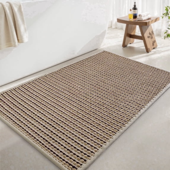 SIXHOME 16"x24" Bathroom Rug Non-Slip Absorbent Bath Mat Quick Dry Thin Soft Woven Boho Floor Mat Durable Textured Look Brown