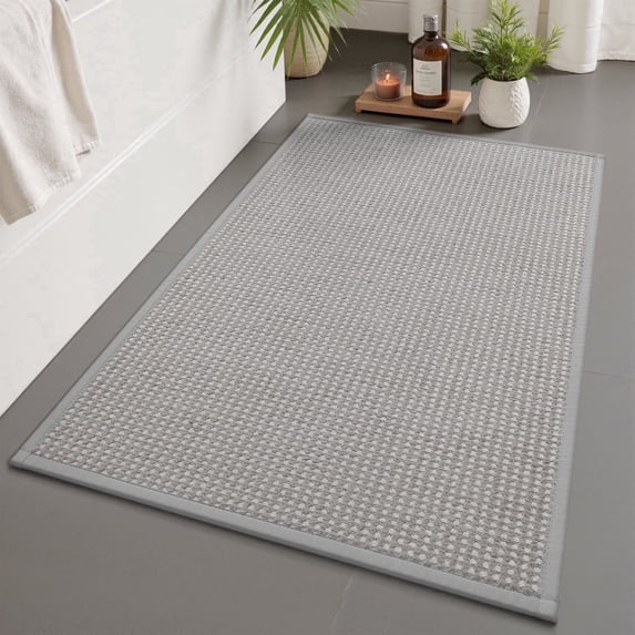 FEELHOME Bathroom Rug Non Slip Absorbent Bath Mat Woven Quick Dry Machine Washable Bathroom Mat with Rubber Backing Ultra Thin Bathroom Rugs Fit Under Door 16"x24" Gray