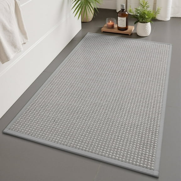 FEELHOME Bathroom Rug Non Slip Absorbent Bath Mat Woven Quick Dry Machine Washable Bathroom Mat with Rubber Backing Ultra Thin Bathroom Rugs Fit Under Door 16"x24" Gray