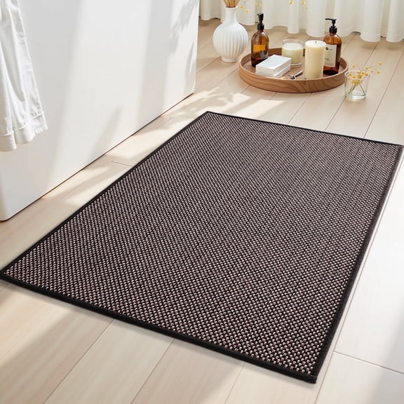 SIXHOME Non Slip Braided Bath Mat for Bathroom, Rubber Backing Thin Absorbent Bathroom Rug, Quick Dry Machine Washable Bathroom Floor Mat, Fits Under Door Low Profile, 17"x24" Black