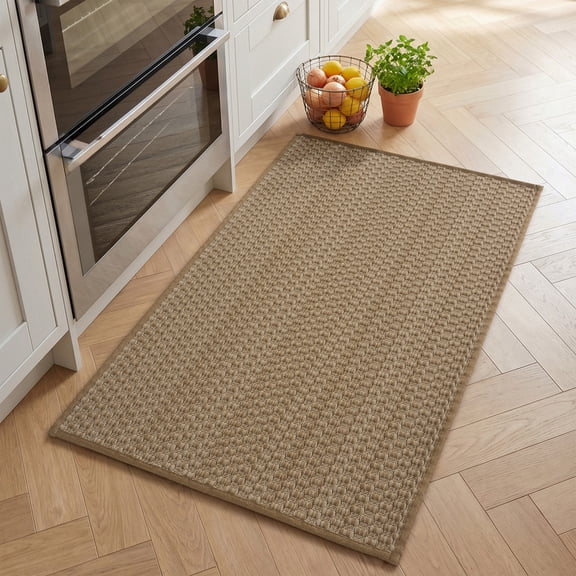 SIXHOME 17" x 30" Kitchen Rug and Mat Nonslip Stripes Indoor Floor Rug Beige