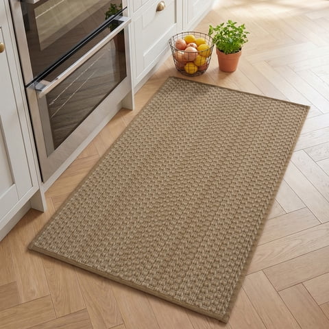SIXHOME 17" x 30" Kitchen Rug and Mat Nonslip Stripes Indoor Floor Rug Beige