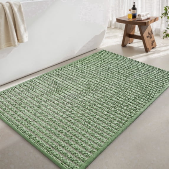 SIXHOME 18"x30" Bathroom Rug Non-Slip Absorbent Bath Mat Quick Dry Thin Soft Woven Boho Floor Mat Durable Textured Look Green