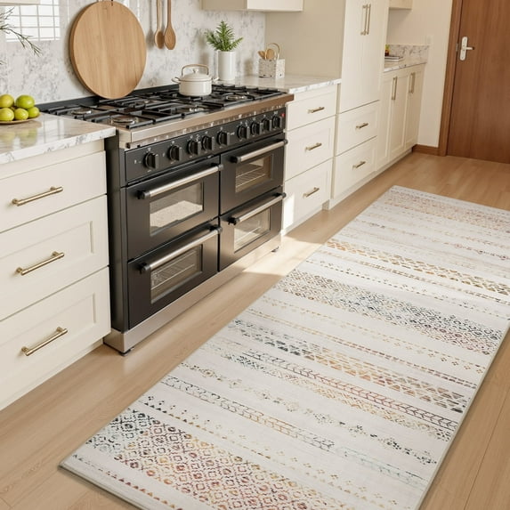 SIXHOME 2-Piece Kitchen Rugs and Runner Set Washable Boho Neutral Geometric Moroccan Kitchen Mat Non-Slip Low-Profile Rugs for Kitchen Sink Laundry Bedside 24"x35"+24"x71" Colorful