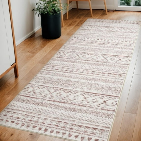 SIXHOME 2-Piece Kitchen Rugs and Runner Set Washable Boho Kitchen Mat Non-Slip Low-Profile Rugs for Kitchen Sink Laundry Bedside 24"x35"+24"x71" Pink