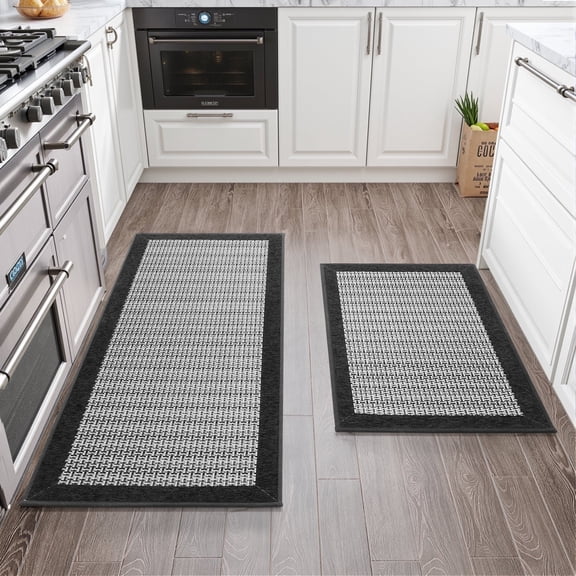SIXHOME 2-Piece Non-Slip Kitchen Rug Set, Washable Absorbent Mats, 19.7"x31.5"+19.7"x59", Black, for Sink, Laundry, Hallway