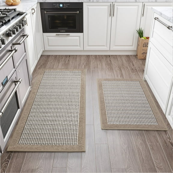 SIXHOME 2-Piece Non-Slip Kitchen Rug Set, Washable Absorbent Mats, 19.7"x31.5" 19.7"x59", Brown, for Sink, Laundry, Hallway