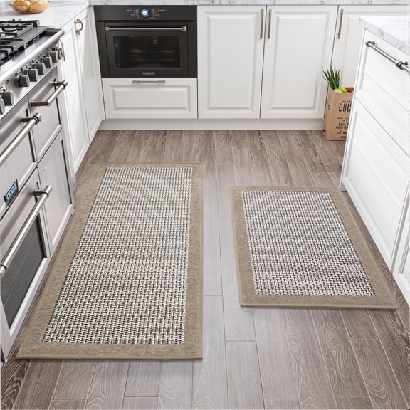 SIXHOME 2-Piece Non-Slip Kitchen Rug Set, Washable Absorbent Mats, 19.7"x31.5"+19.7"x59", Brown, for Sink, Laundry, Hallway