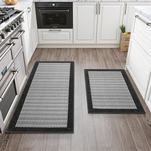 SIXHOME 2-Piece Non-Slip Kitchen Rug Set, Washable Absorbent Mats, 19.7"x31.5" & 29.5"x72", Black, for Sink, Laundry, Hallway