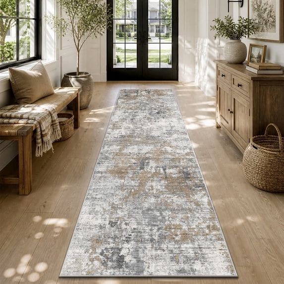 SIXHOME 2' x 10' Washable Runner Rug, Farmhouse Abstract Non-Slip Carpet,Soft Neutral Indoor Rug for Hallway, Bedroom, Bedside, Laundry Room & Kitchen, Brown