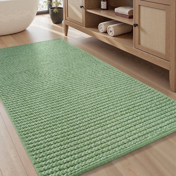 SIXHOME 2' x 4' Bath Rug Non-Slip Absorbent Bathroom Runner Rug Quick Dry Thin Soft Woven Boho Floor Mat Durable Textured Look Green