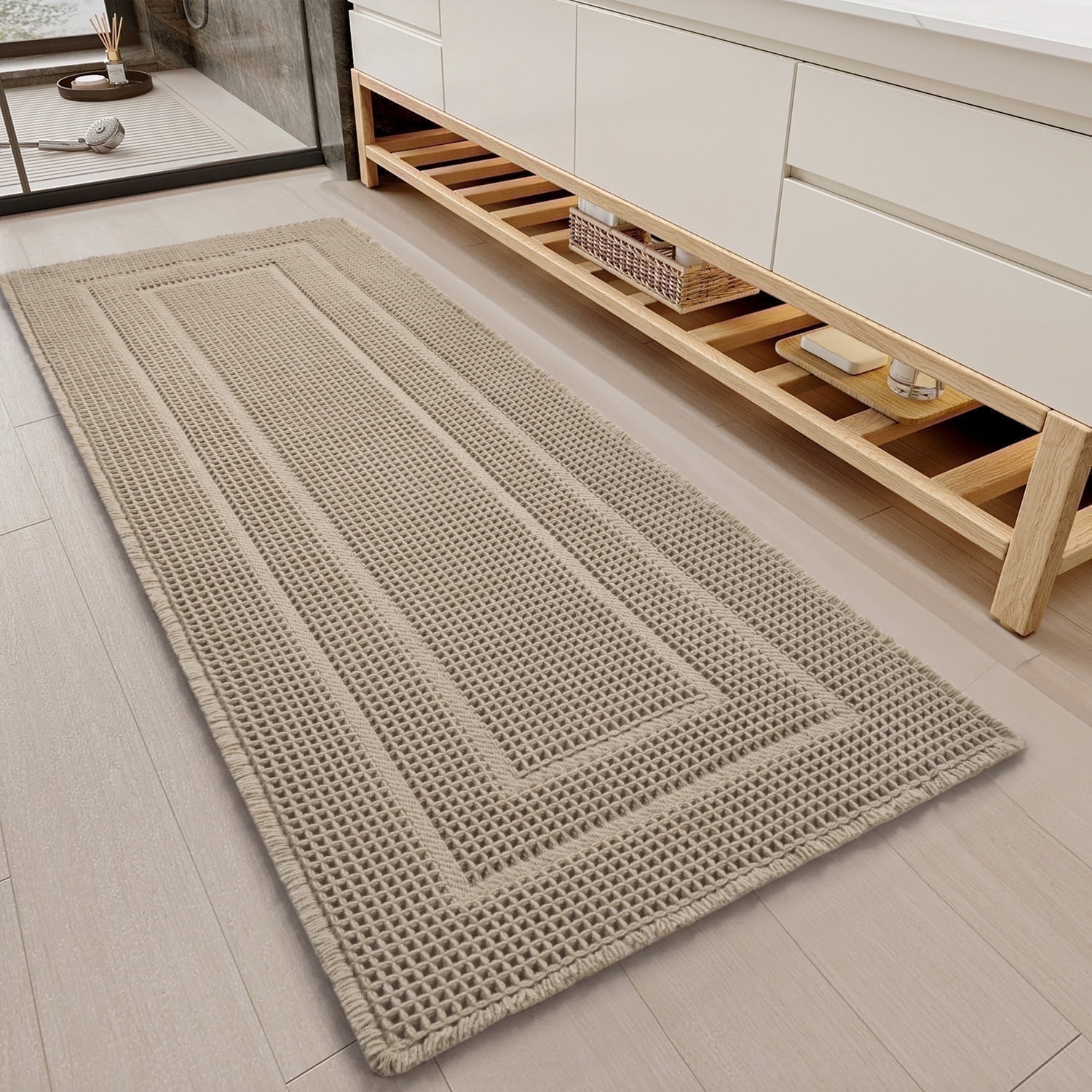 SIXHOME 2' x 6' Bathroom Runner Rugs Waffle Bath Rug Super Absorbent Non Slip Bath Mat Machine Washable Rubber Backed Bathroom Mat with Tassels Ultra Soft Boho Bathroom Decor Brown - Walmart.com
