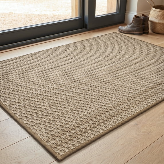 SIXHOME Door Mat Indoor Welcome Mat Non Slip Front Door Mat Woven Texture Low Profile Dirt Traper Entryway Rug for Inside Entry Garage Kitchen Patio 24" x 47" Beige