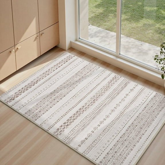 SIXHOME 2'x3' Small Area Rugs for Living Room Washable Rugs Boho Neutral Geometric Moroccan Carpet Soft Distressed Indoor Rugs for Bedroom Dining Room Office Bohemian Home Decor Brown