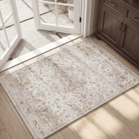 SIXHOME 2'x3'Area Rug Washable Distressed Vintage Medallion Rugs for Living Room Bedroom Home Decor Beige