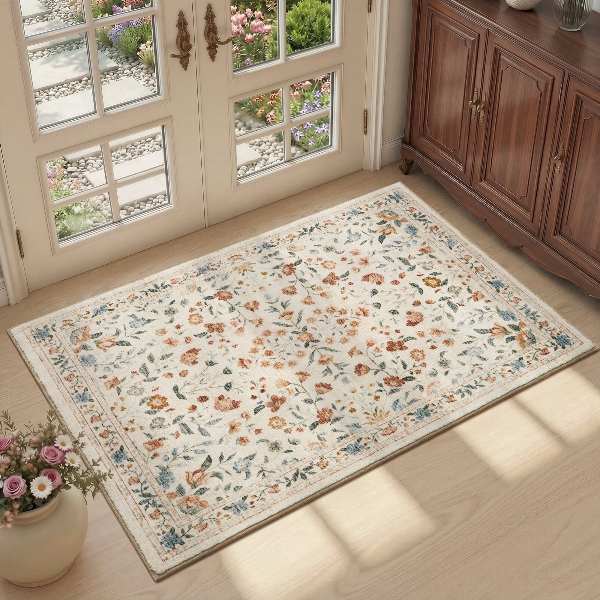 SIXHOME 2'x3' Area Rug for Living Room Rug for Bedroom Entryway Vintage Soft Floral Rug Washable Botanical Printed Carpet Non Slip Oriental Rug for Farmhouse and Home Decor