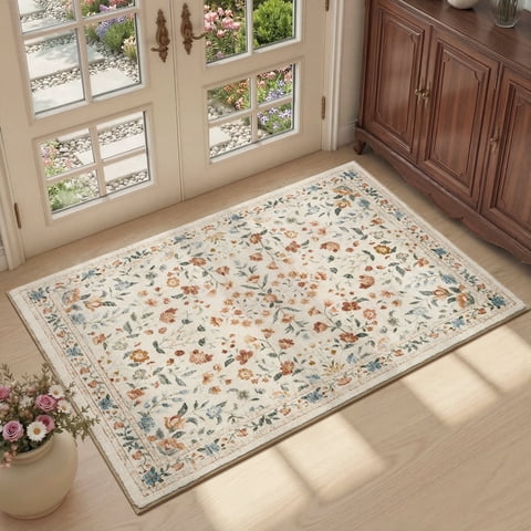 SIXHOME 2'x3' Area Rug for Living Room Rug for Bedroom Entryway Vintage Soft Floral Rug Washable Botanical Printed Carpet Non Slip Oriental Rug for Farmhouse and Home Decor