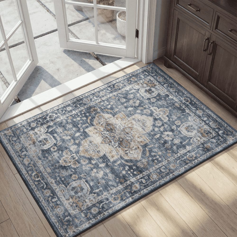 SIXHOME 2'x3'Area Rug Washable Distressed Vintage Medallion Rugs for Living Room Bedroom Home Decor Blue