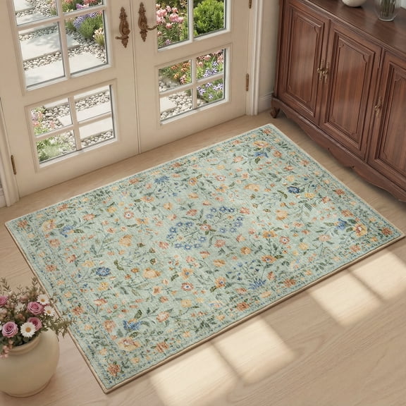 SIXHOME 2'x3' Area Rug for Living Room Rug for Bedroom Entryway Vintage Soft Floral Rug Washable Botanical Printed Carpet Non Slip Oriental Rug for Farmhouse and Home Decor