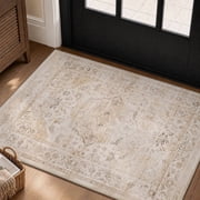SIXHOME 2x3 Area Rug for Living Room, Washable Vintage Rug, Soft Retro Distressed Indoor Carpet, Neutral Non-Slip Rug for Bedroom, Beige