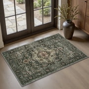 SIXHOME 2'x3' Eastern Classic Area Rug Washable Distressed Carpet Vintage Medallion Rugs for Living Room Bedroom Kitchen Dining Room Retro Neutral Home Decor Green