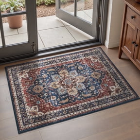 SIXHOME 2'x3' Vintage Distressed Eastern Classic Area Rug Washable Retro Medallion Carpet Neutral Oriental Traditional Rugs for Living Room Bedroom Kitchen Dining Room Home Decor Red