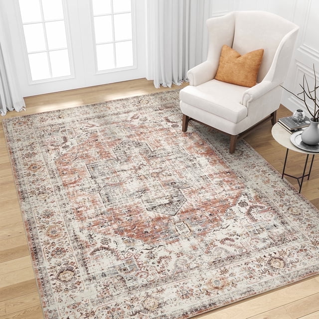 SIXHOME 2'x3' Small Entry Rug Door Mat Machine Washable Rug Vintage Medallion Door Rug for Entryway Welcome Mat Kitchen Rug Bathroom Rug Bedroom Rug Indoor Retro Home Decor Orange