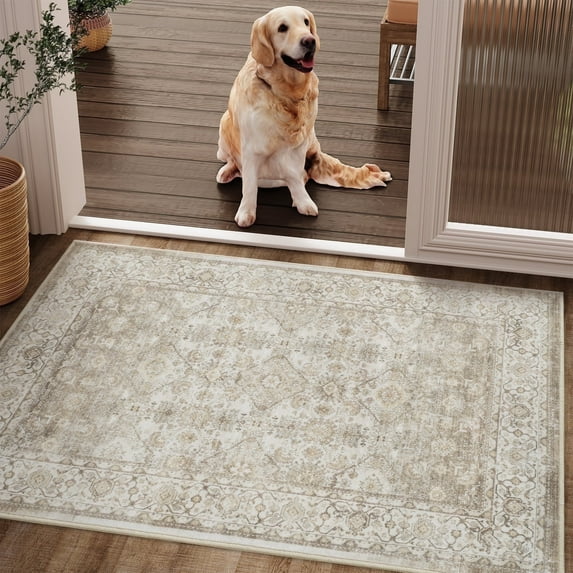 SIXHOME 2'x3' Small Entry Rug Door Mat Washable Area Rugs Ombre Vintage Floral Door Rug Aesthetic Carpet Soft Rugs for Bedroom Kitchen Bathroom Entryway Laundry Room Retro Home Decor Taupe