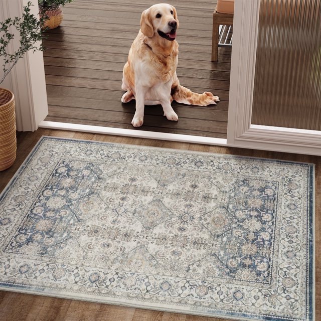 SIXHOME 2'x3' Small Area Rugs Entry Rug Door Mat Washable Ombre Vintage Floral Door Rug Aesthetic Carpet Soft Rugs for Bedroom Kitchen Bathroom Entryway Laundry Room Retro Home Decor Blue