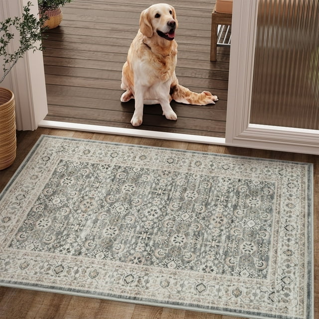 SIXHOME 2'x3' Small Entry Rug Door Mat Washable Area Rugs Vintage Floral Door Rug Traditional Aesthetic Carpet Soft Rugs for Bedroom Kitchen Bathroom Entryway Laundry Room Retro Home Decor Gray