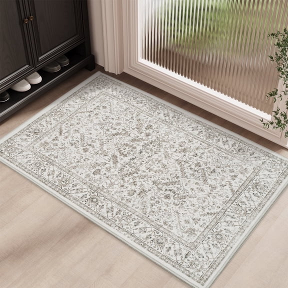SIXHOME 2'x3' Small Entry Rug Door Mat Washable Rugs Carpet Vintage Traditional Door Rug Soft Indoor Throw Rug for Bedroom Entryway Bathroom Kitchen Rugs with Nonslip Rubber Backing Light Gray