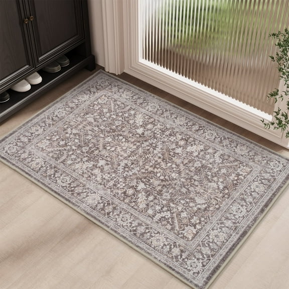 SIXHOME 2'x3' Small Entry Rug Door Mat Washable Rugs Carpet Vintage Traditional Door Rug Soft Indoor Throw Rug for Bedroom Entryway Bathroom Kitchen Rugs with Nonslip Rubber Backing Brown