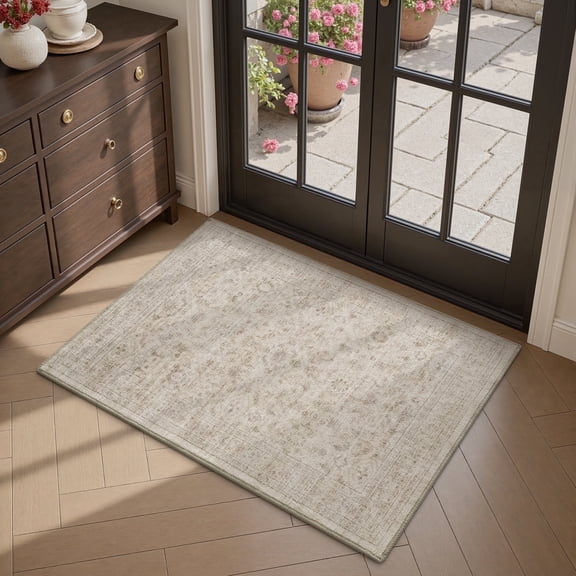 SIXHOME 2'x3' Vintage Distressed Area Rug Soft Washable Non-Slip Carpet American Classic Retro Rug with Geometric Rugs for Living Room Bedroom Neutral Home Decor Beige