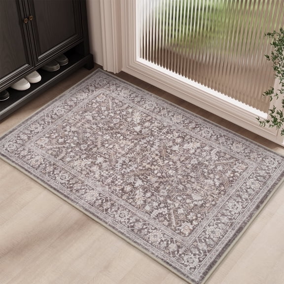 SIXHOME 2'x3' Small Entry Rug Door Mat Washable Rugs Carpet Vintage Traditional Door Rug Soft Indoor Throw Rug for Bedroom Entryway Bathroom Kitchen Rugs with Nonslip Rubber Backing Brown
