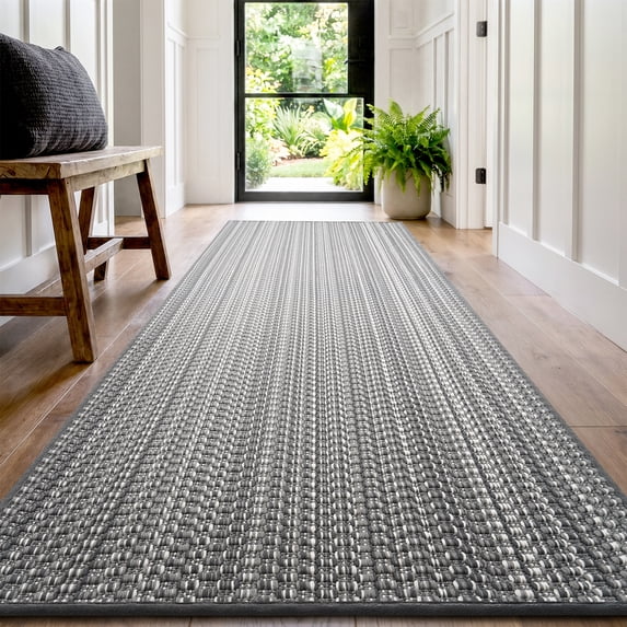 SIXHOME 2'x6' Runner Indoor Door Mat Welcome Mat Non Slip Woven Texture Low Profile Dirt Traper Entryway Runner Rug for Inside Entry Garage Kitchen Hallway Patio Gray