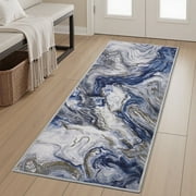 SIXHOME 2'x6'Runner Rug for Hallway Ultra Soft Abstract Kitchen rugs Washable Non Slip Rubber Backing Rug Modern Marble Swirl Indoor Floor Accent Mat Runner for Bedroom Bathroom Entryway Laundry Blue