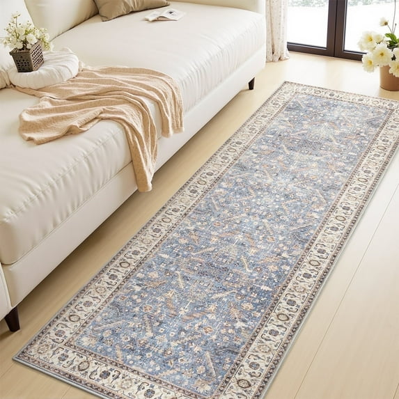 SIXHOME 2'x6' Runner Rug Machine Washable Runner Carpet Vintage Traditional Rug Runner for Bedroom Kitchen Entryway Indoor Soft Non Slip Runner Retro Home Decor Blue