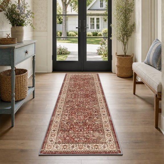 SIXHOME 2'x6' Runner Rug Machine Washable Runner Carpet Vintage Traditional Rug Runner for Bedroom Kitchen Entryway Indoor Soft Non Slip Runner Retro Home Decor Brick Red