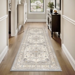 SIXHOME 2'x8' Area Rug, Vintage Medallion Design, Ultra Soft Washable Runner with Non-Slip Backing for Living Room, Bedroom, Dining Room, Gray