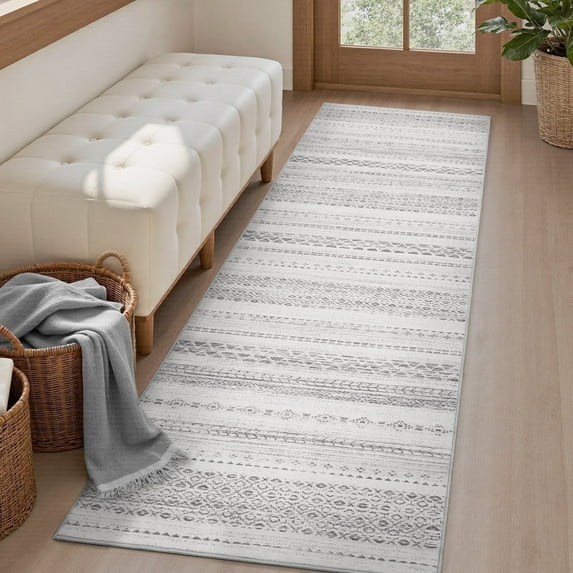SIXHOME 2'x8' Area Rugs for Living Room Washable Rugs Boho Area Rug Neutral Geometric Moroccan Carpet Soft Distressed Indoor Rugs for Bedroom Dining Room Office Bohemian Home Decor Gray